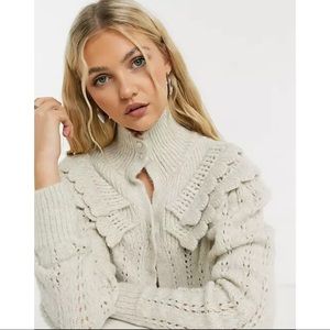Topshop Cream Cable Knit Cardigan